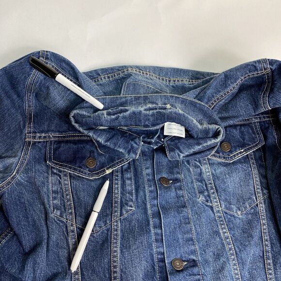 Levis Mens Jean Trucker Jacket XL Blue Denim Distressed Button up Work Western - Picture 12 of 12